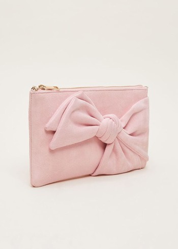 Phase Eight Pink Suede Bow Bags Pink USA | 4650297-RJ